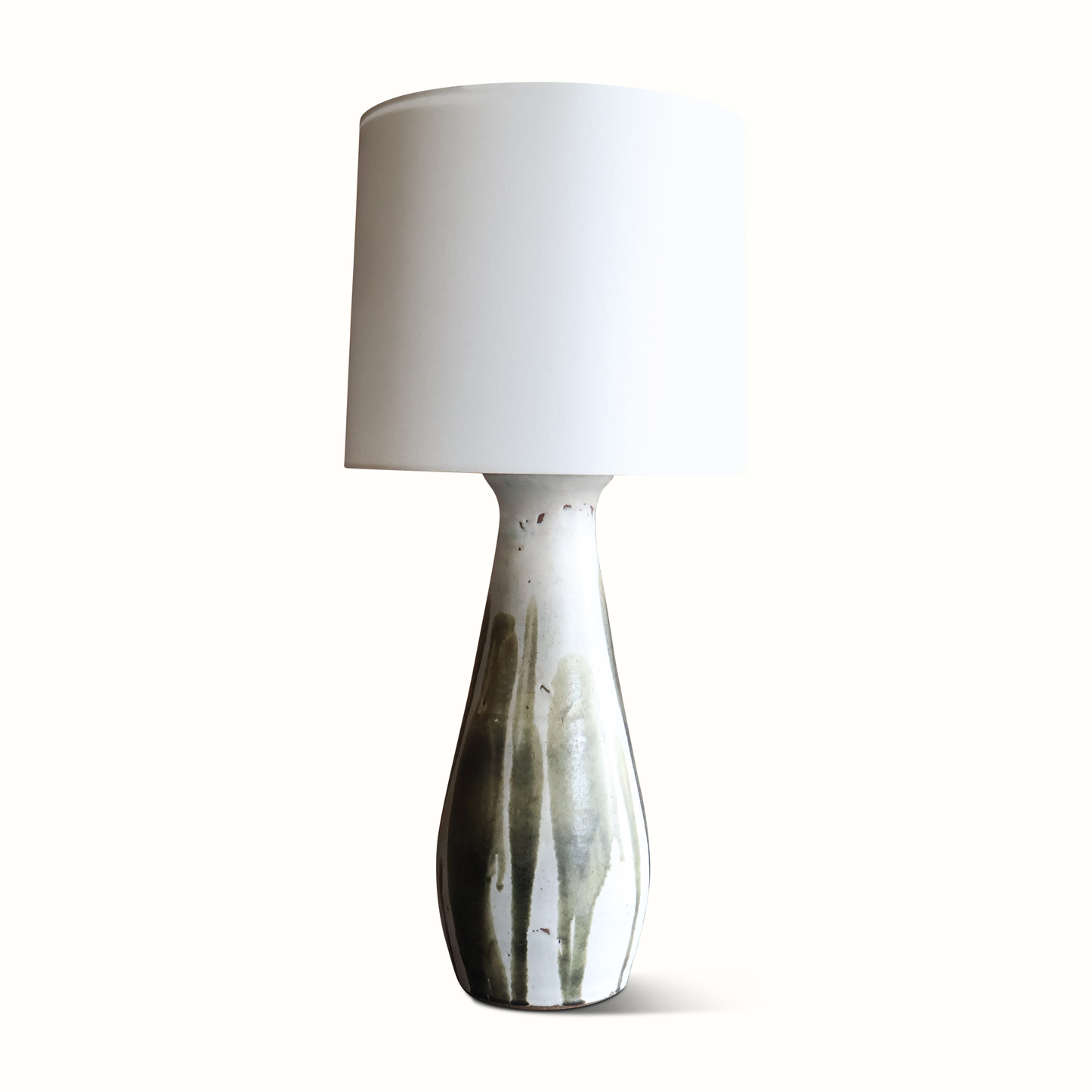 Lampe en céramique émaillée verte et blanche