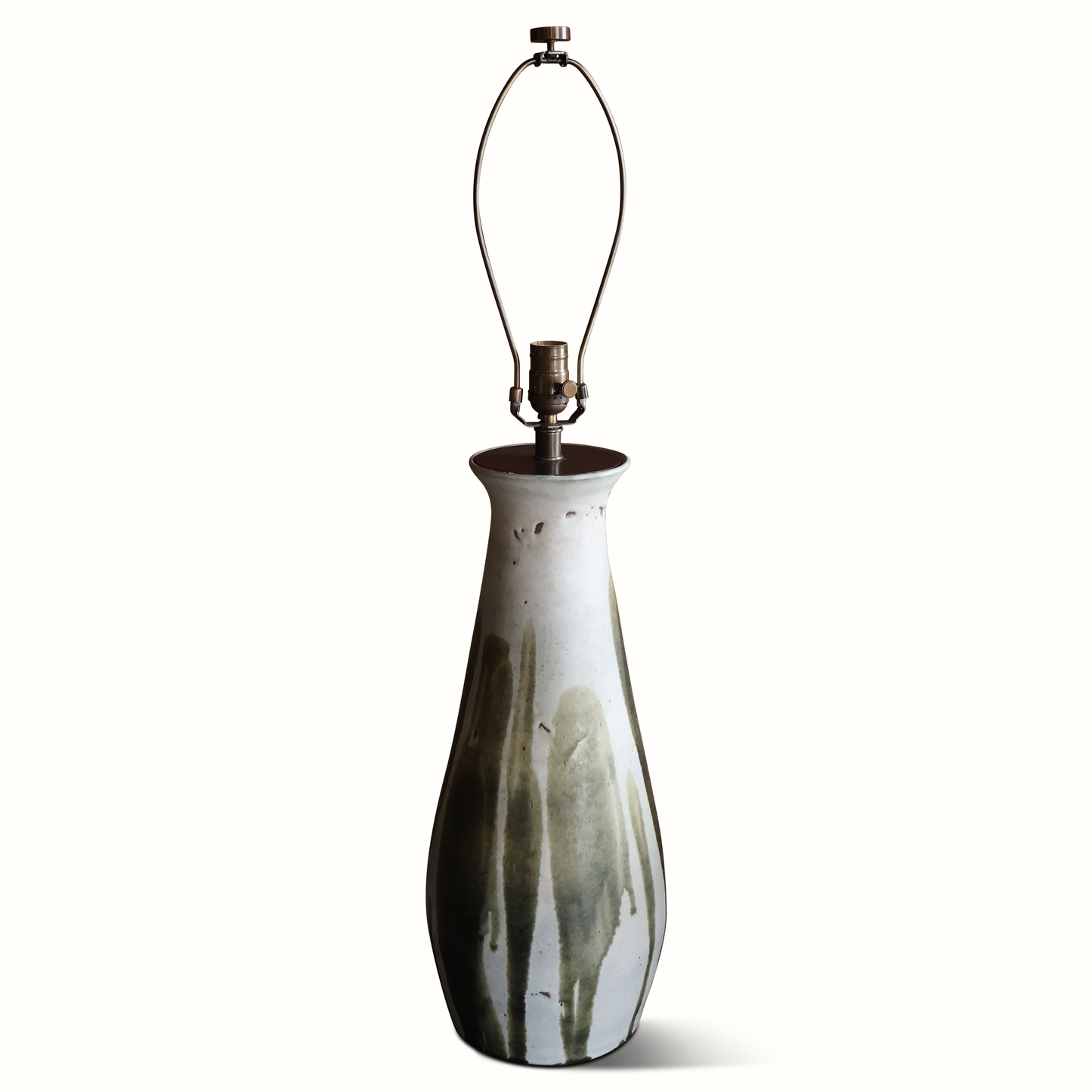 Lampe en céramique émaillée verte et blanche