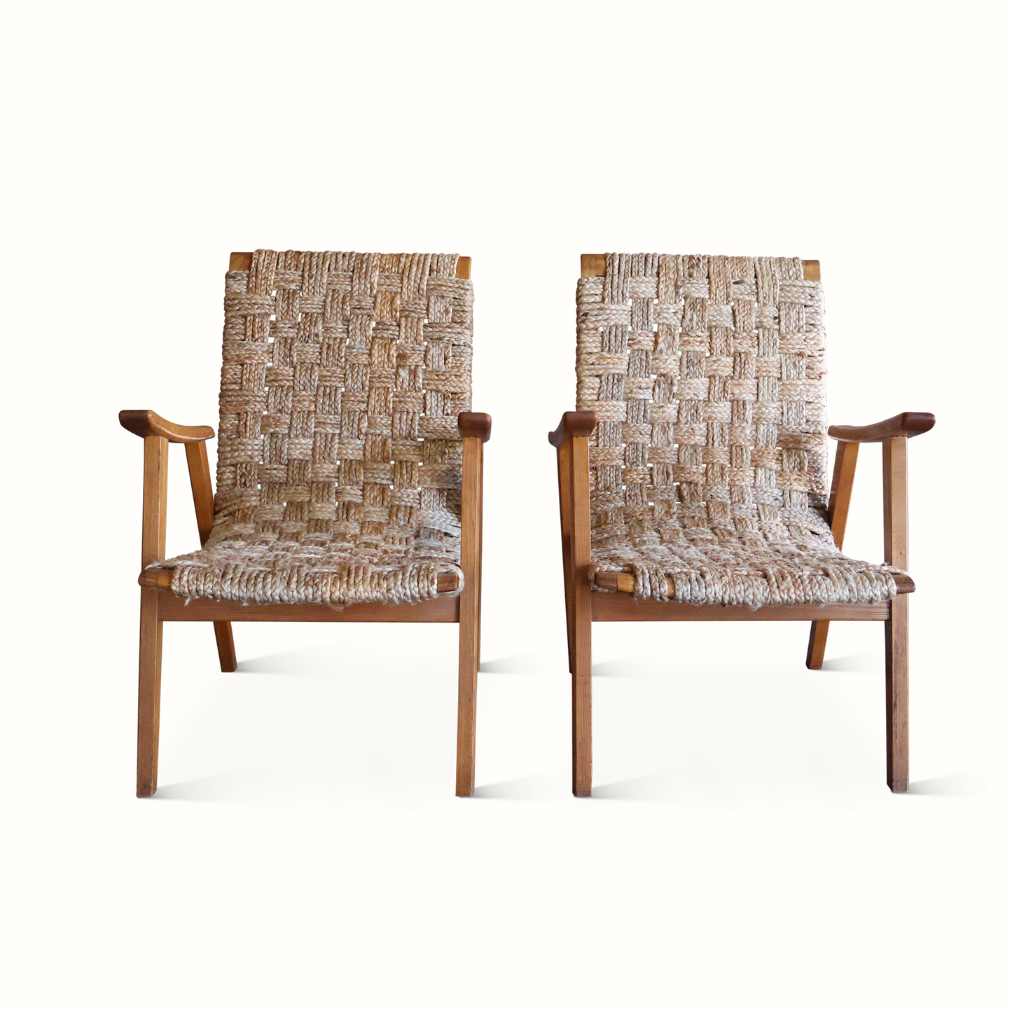 Paire de fauteuils en corde tressée française des années 1950