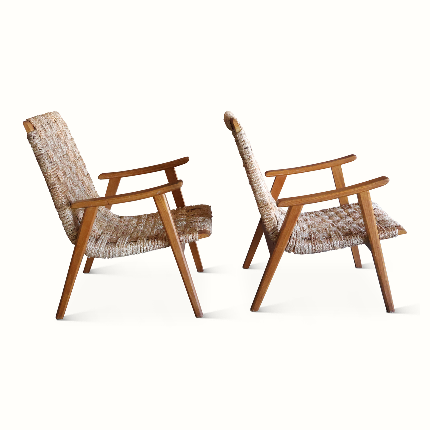 Paire de fauteuils en corde tressée française des années 1950