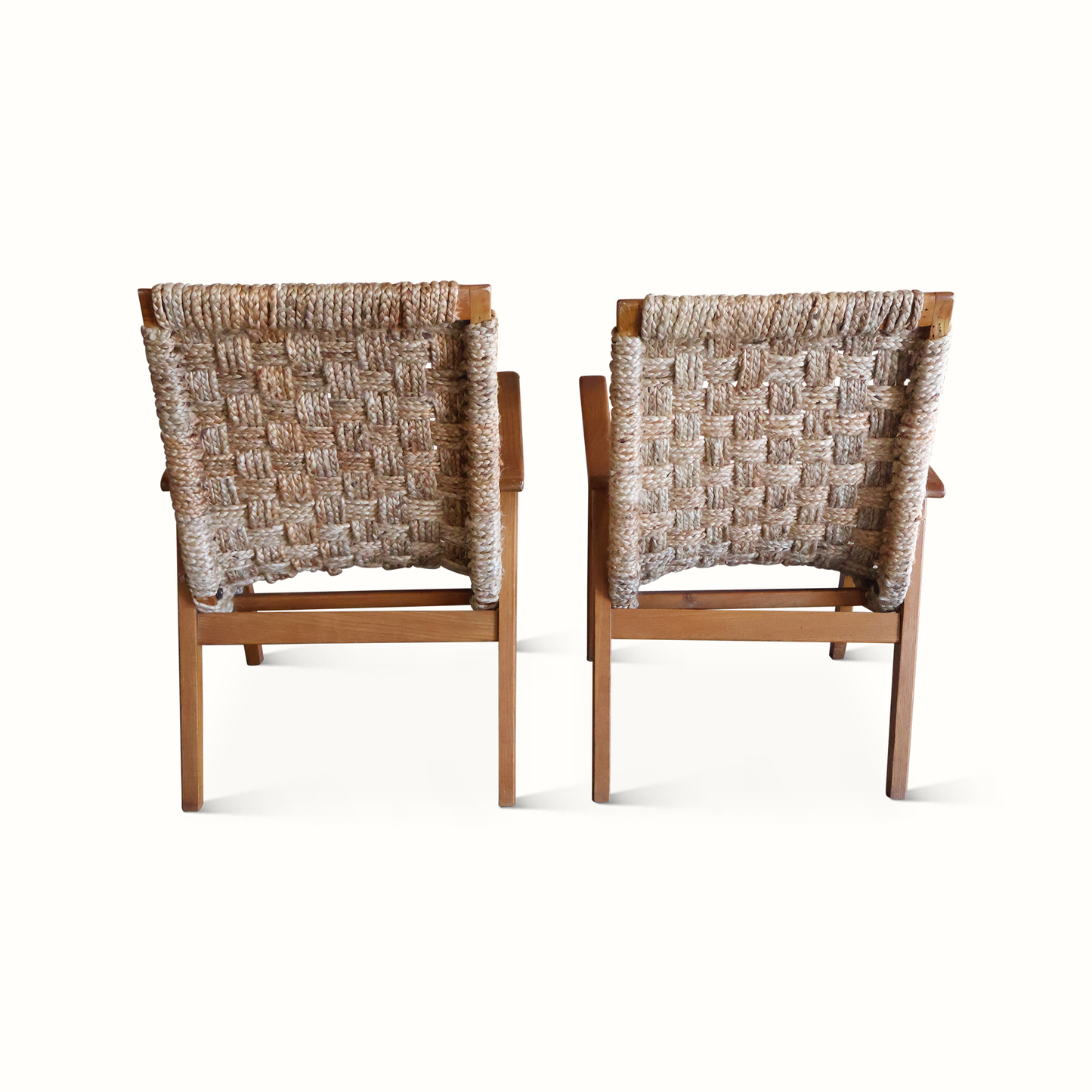 Paire de fauteuils en corde tressée française des années 1950