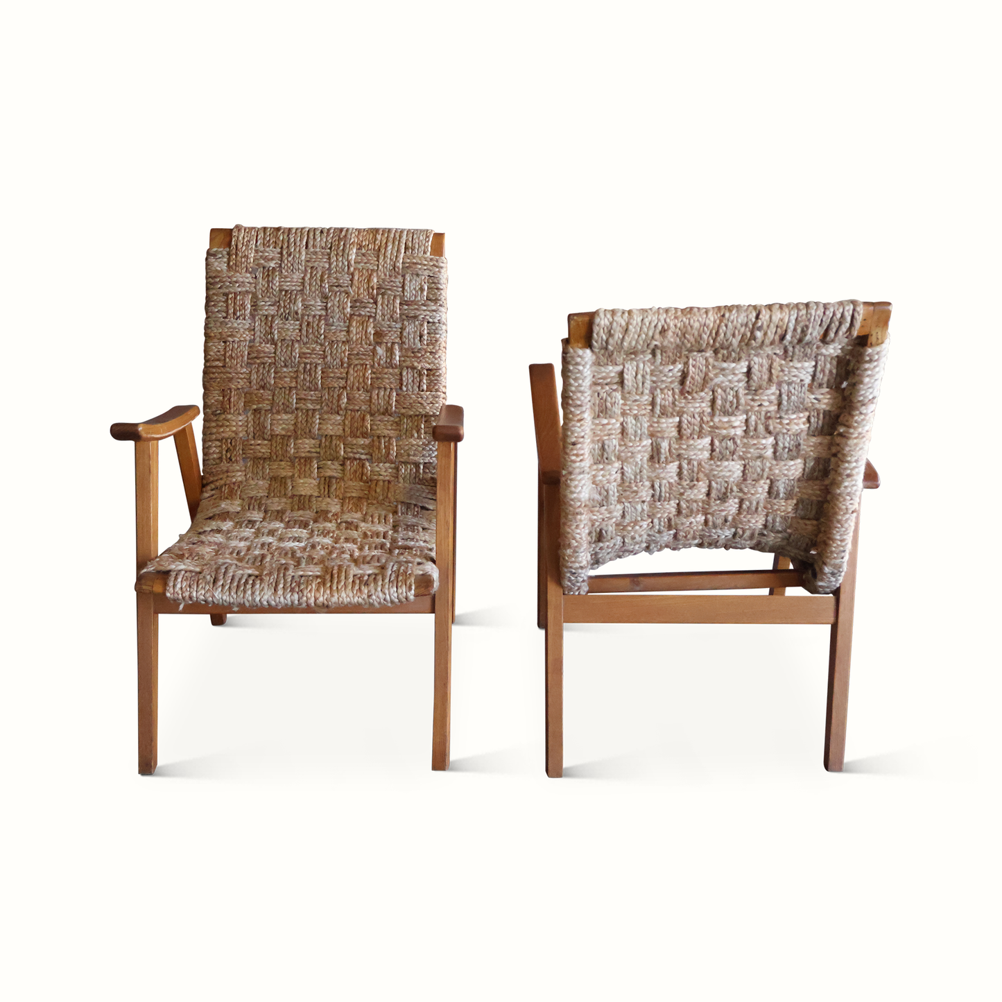 Paire de fauteuils en corde tressée française des années 1950