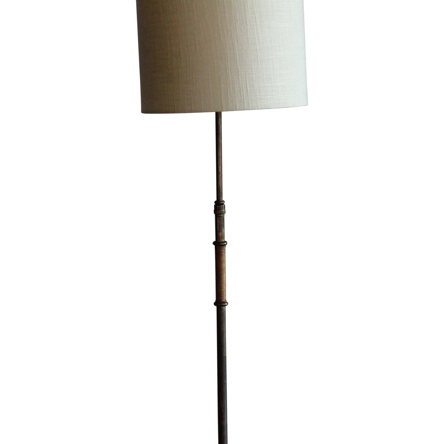 Lampadaire vintage en laiton et rotin, France, années 1950