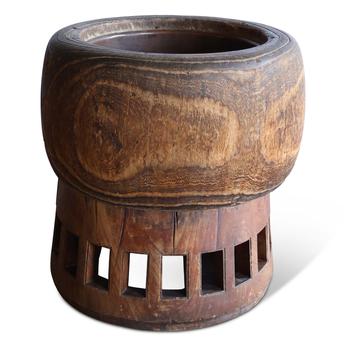 Jardinière japonaise Hibachi en bois et cuivre