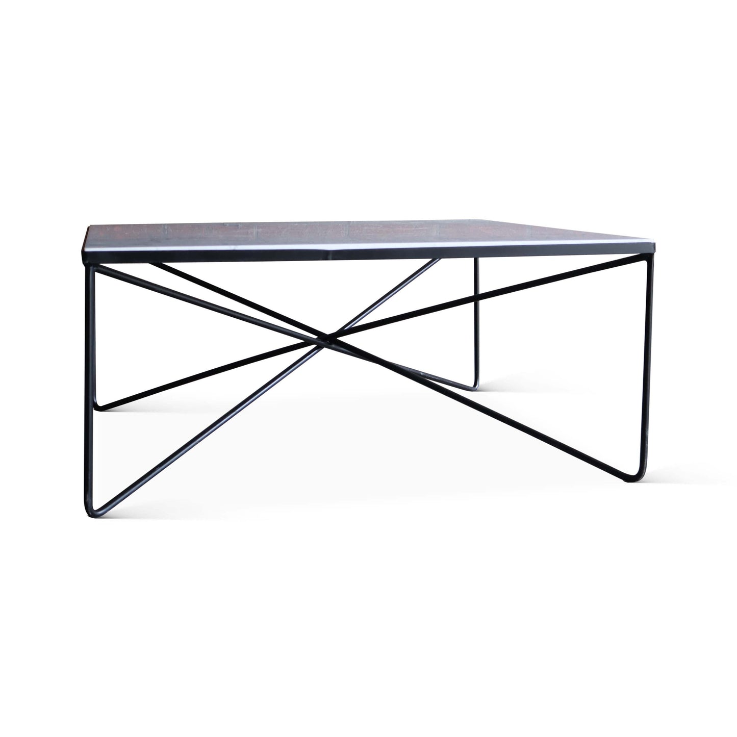 Table basse en fer et marbre par Luther Conover
