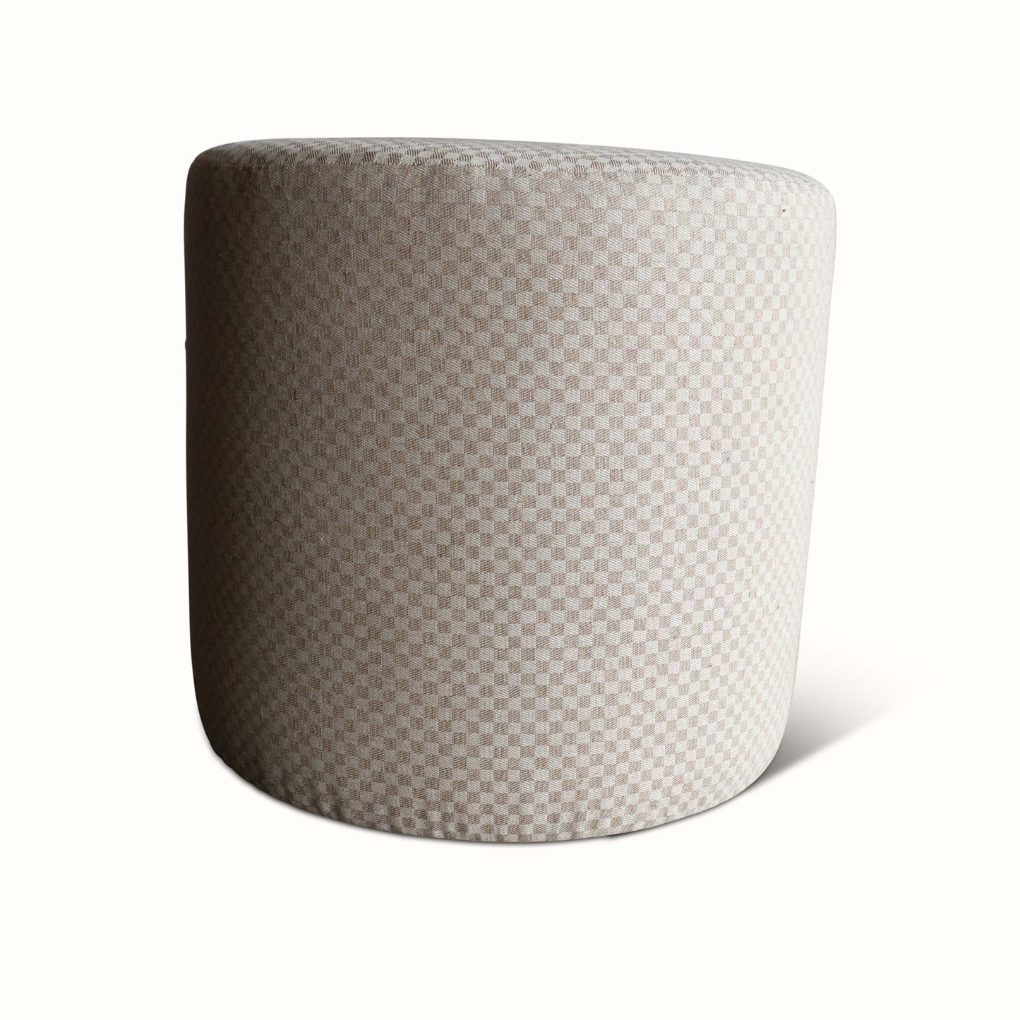 Poufs rembourrés en lin à motif damier français vintage