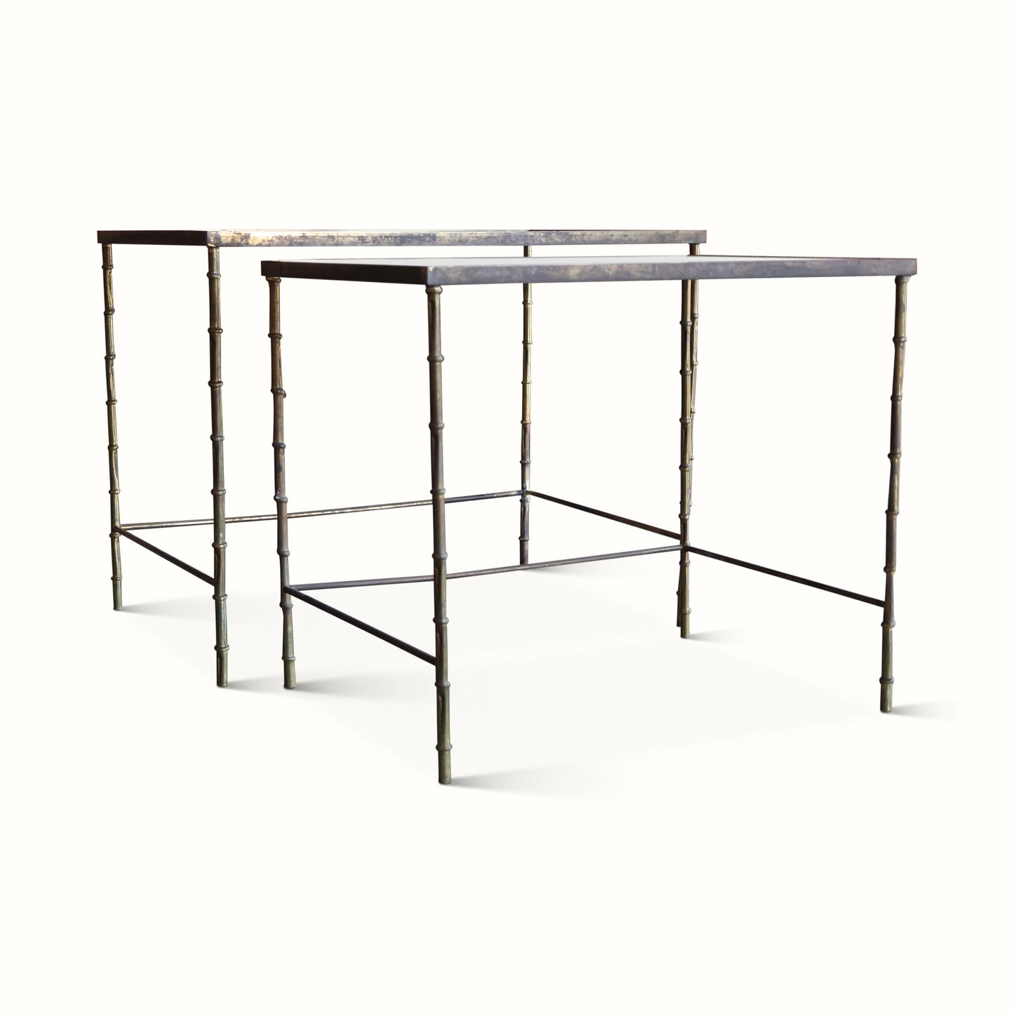 Tables gigognes en laiton et miroir antique