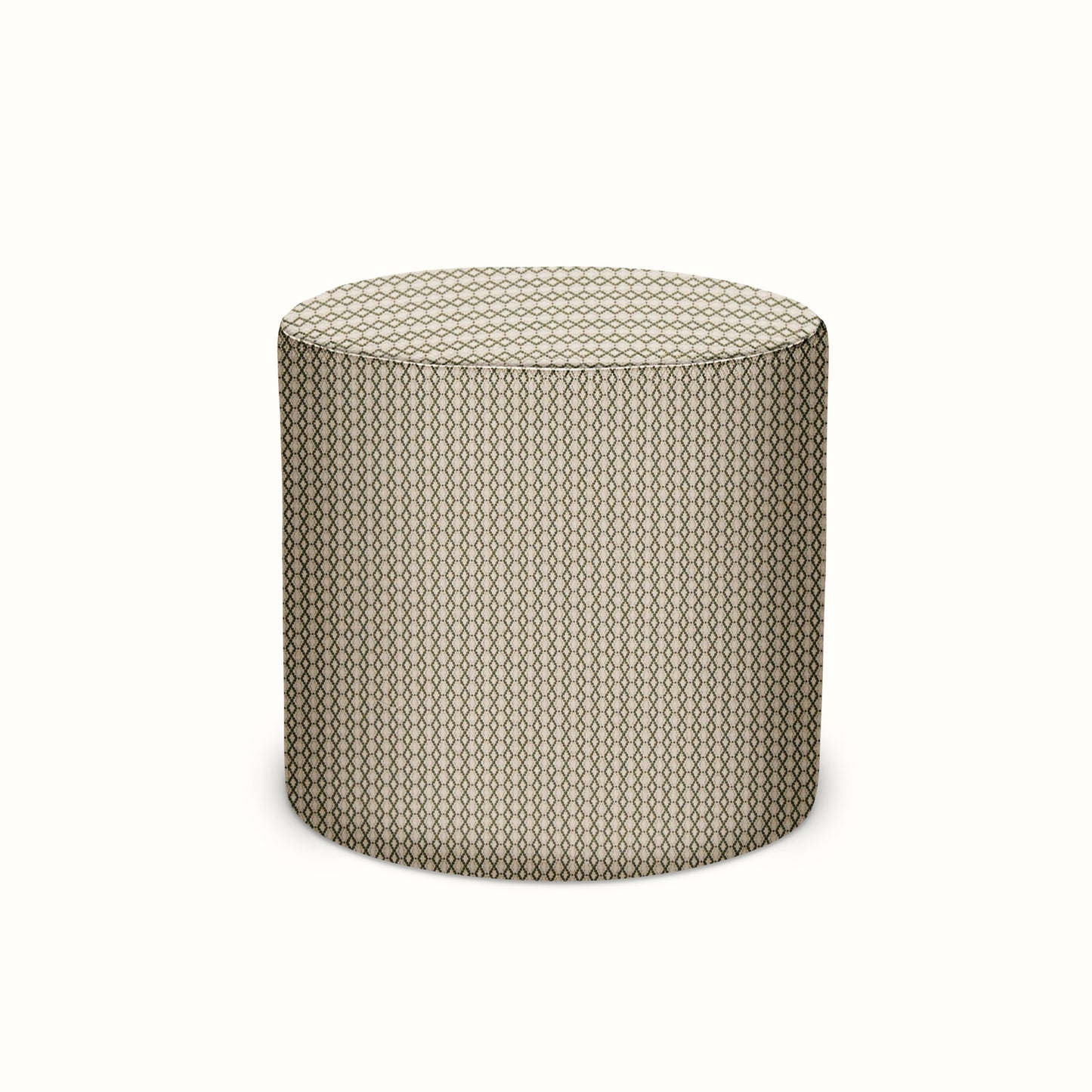 Pouf intérieur/extérieur en Peter Dunham Textiles Susa Green sur fond naturel