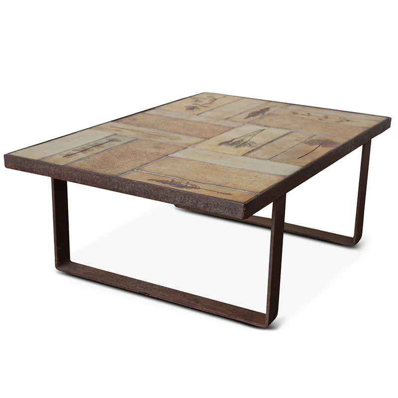 Table basse vintage rare en céramique et fer par Roger Capron, France, années 1960