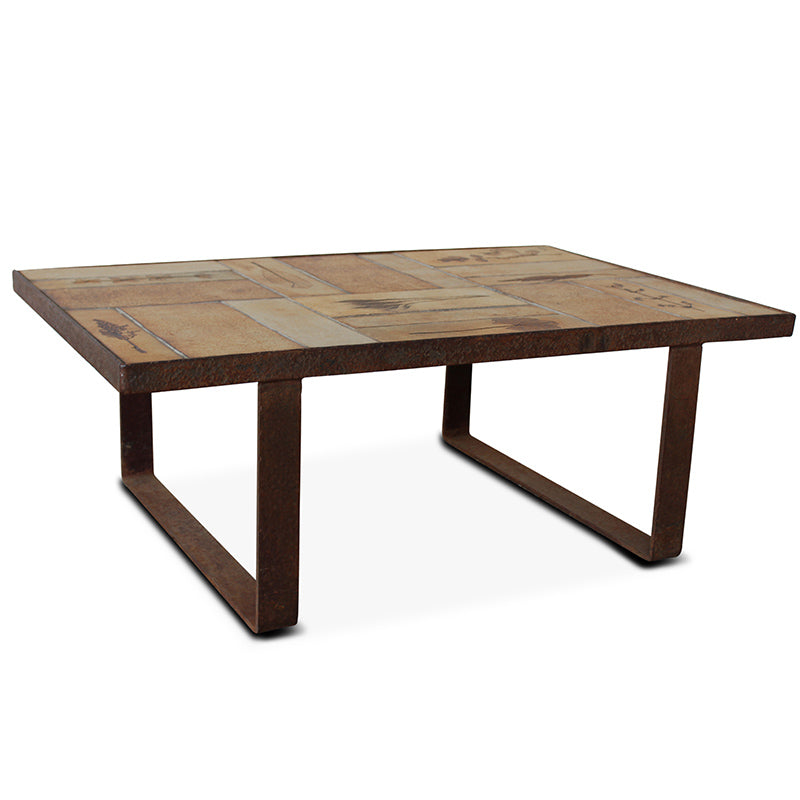 Table basse vintage rare en céramique et fer par Roger Capron, France, années 1960