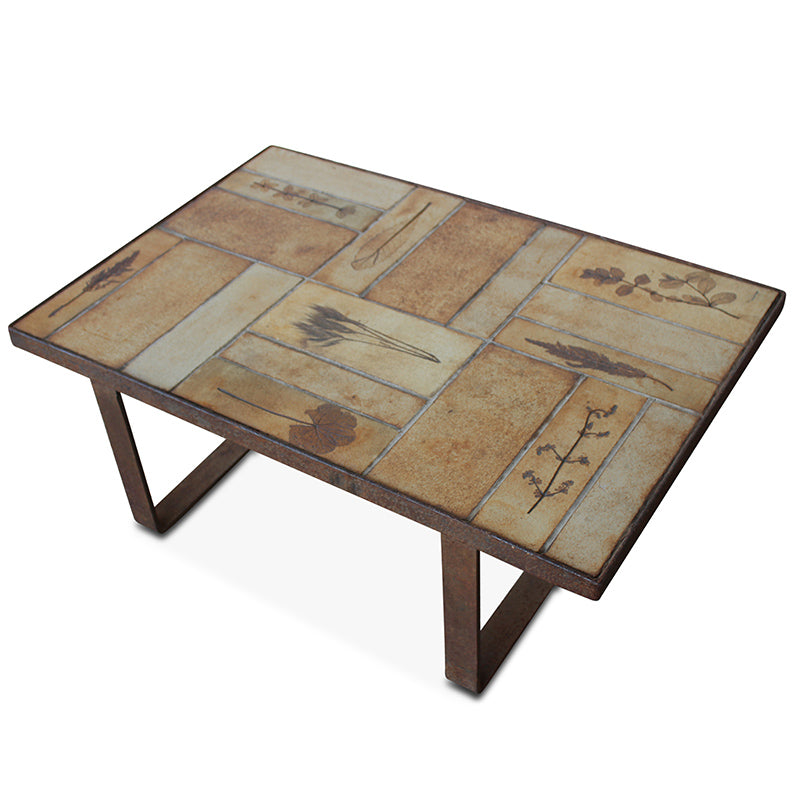 Table basse vintage rare en céramique et fer par Roger Capron, France, années 1960