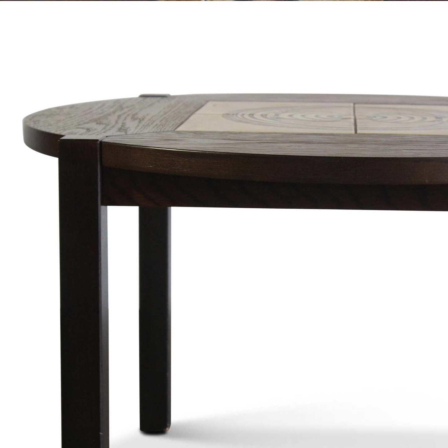 Table ronde danoise vintage en chêne et carrelage