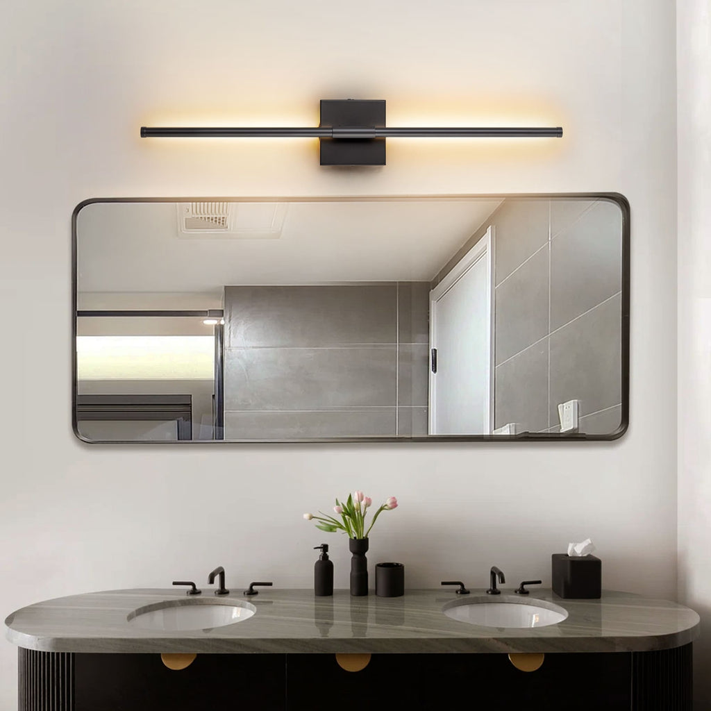 1-Light Black/ Gold/ Nickel Modern Long Linear Strip Wall Sconce Dimmable LED Bathroom Vanity Light