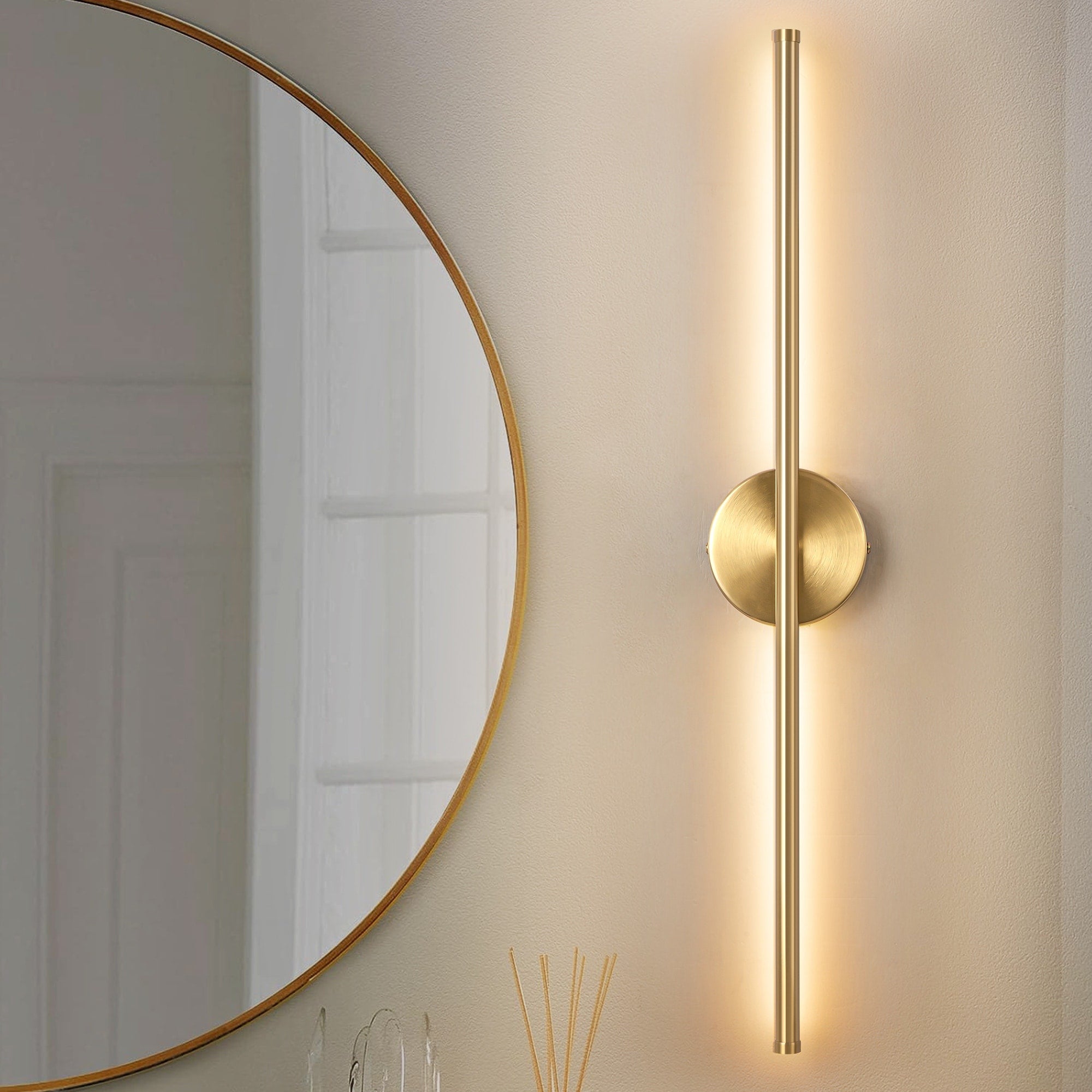 1-Light Black/ Gold/ Nickel Modern Long Linear Strip Wall Sconce Dimmable LED Bathroom Vanity Light