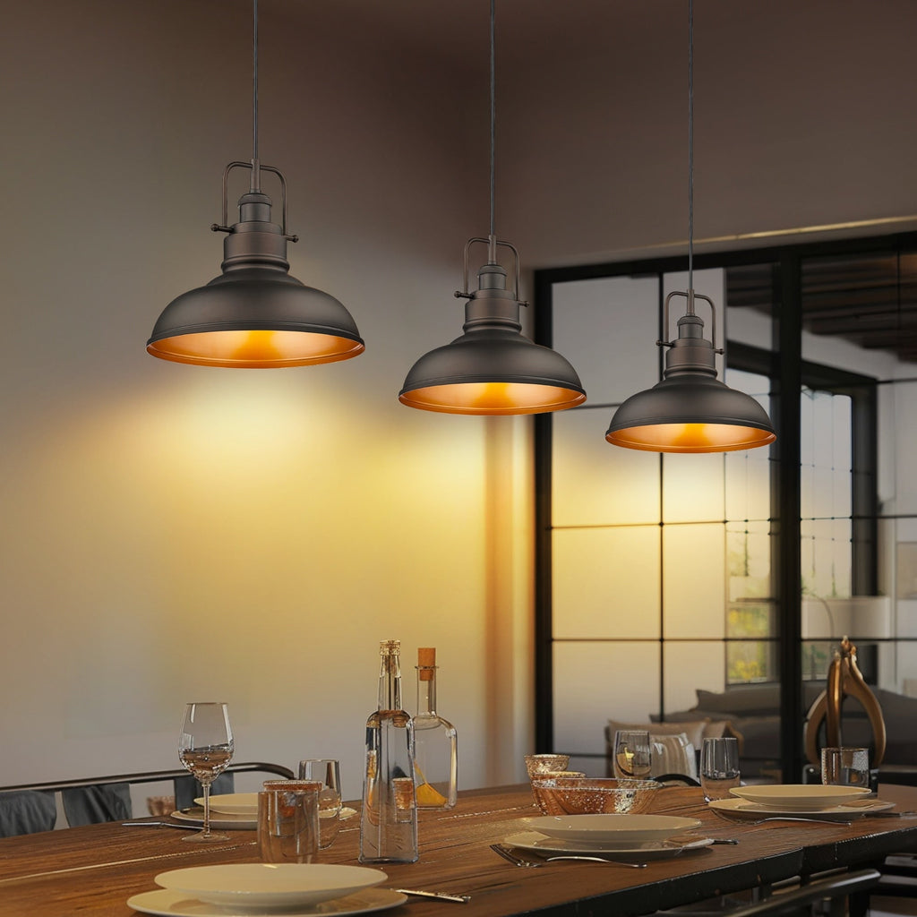 1-Light Industrial Farmhouse Metal Dome Pendant Light, Oil Rubbed Bronze Finish