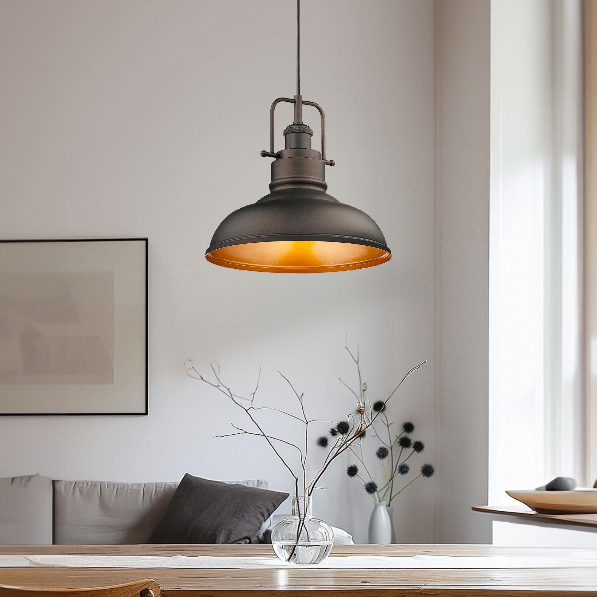 1-Light Industrial Farmhouse Metal Dome Pendant Light, Oil Rubbed Bronze Finish