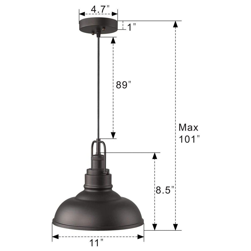 1-Light Industrial Farmhouse Metal Dome Pendant Light, Oil Rubbed Bronze Finish