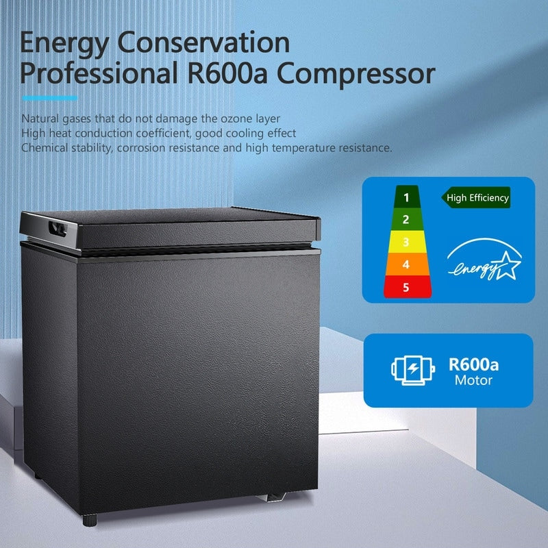 Congélateur coffre de 1,8 pi³ avec panier amovible, vidange par le bas, thermostat à 7 niveaux, conception autonome pour maison et appartement