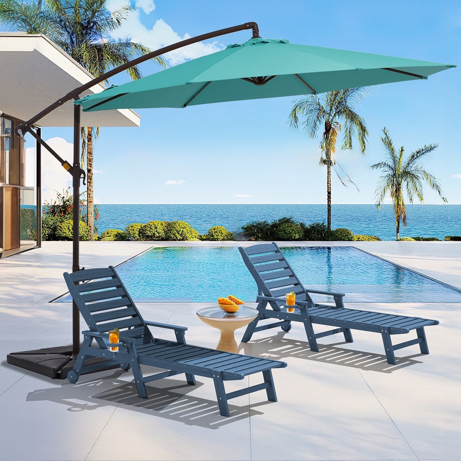 Parasol déporté à manivelle en acier de 10 pieds avec base lestée