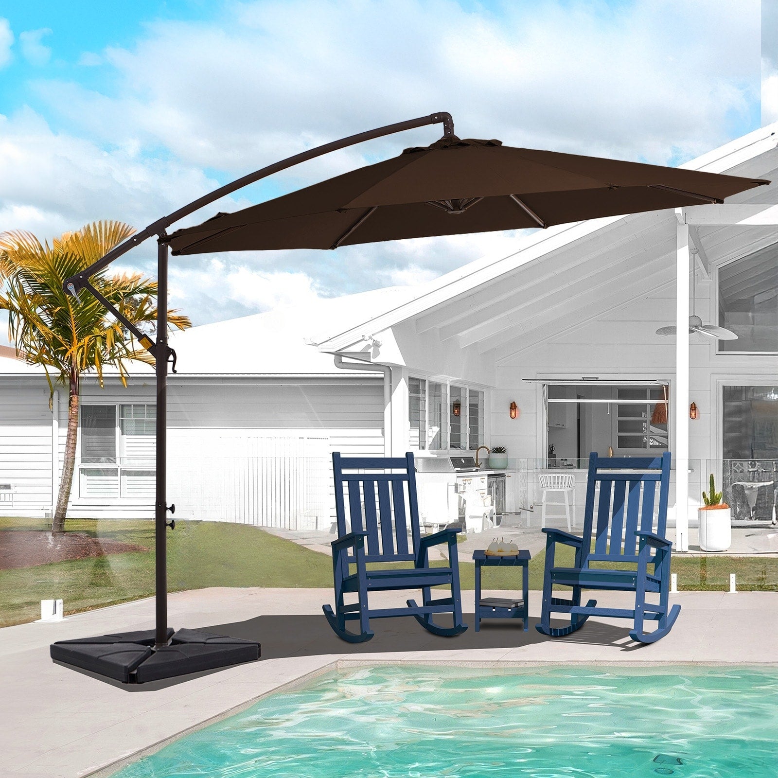 Parasol déporté à manivelle en acier de 10 pieds avec base lestée