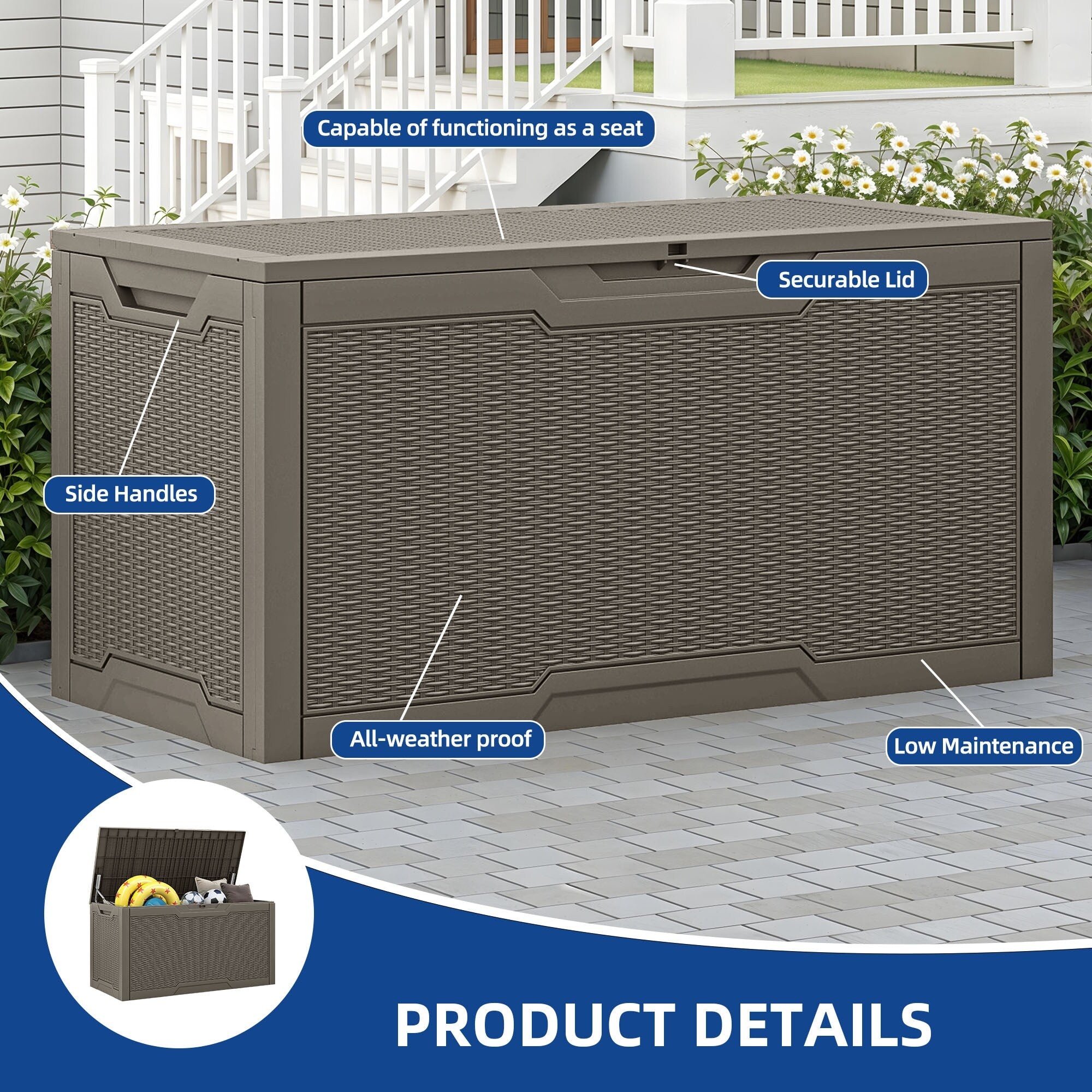 100 Gallon Outdoor Storage Waterproof Deck Box - N/A