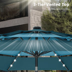 Parasol de terrasse inclinable à 3 niveaux de 10 pieds de MAISON ARTS, parasol d'extérieur à double ventilation avec lumières LED