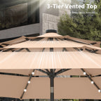 Parasol de terrasse inclinable à 3 niveaux de 10 pieds de MAISON ARTS, parasol d'extérieur à double ventilation avec lumières LED