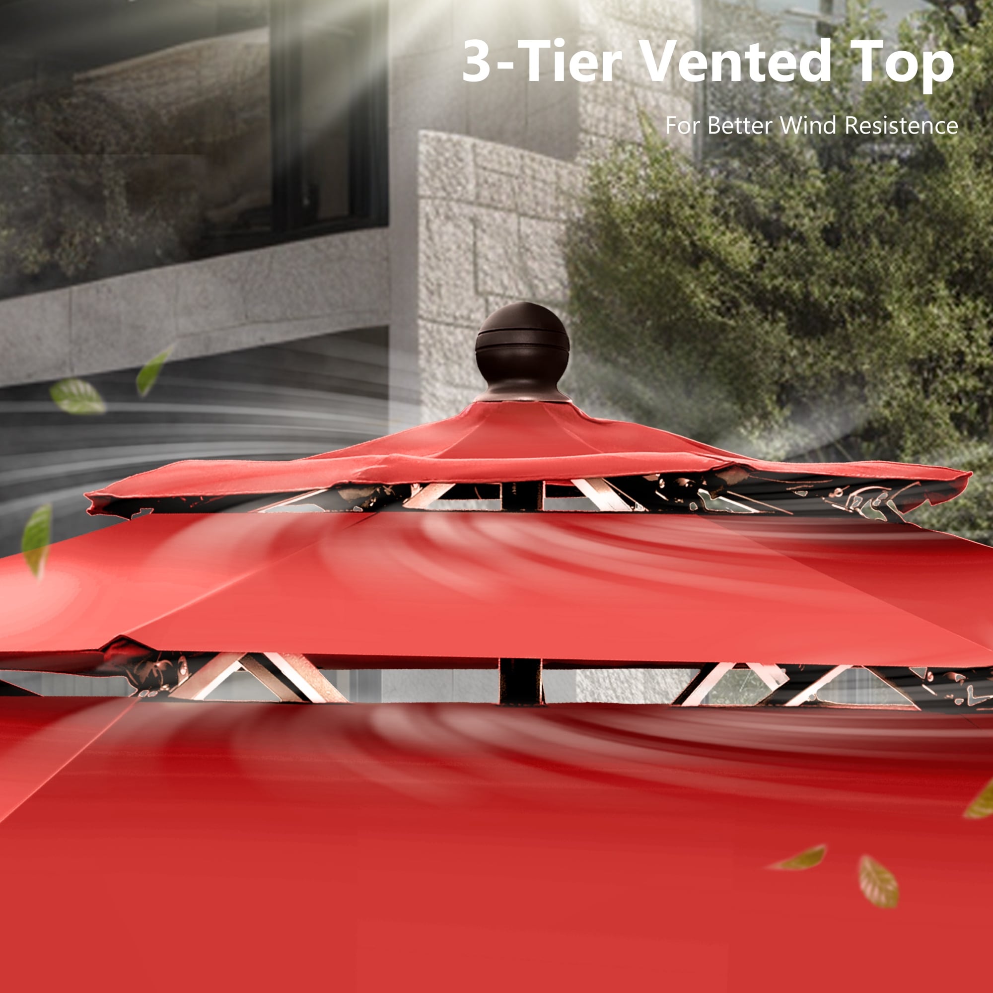 Parasol de terrasse inclinable à 3 niveaux de 10 pieds de MAISON ARTS, parasol d'extérieur à double ventilation avec lumières LED