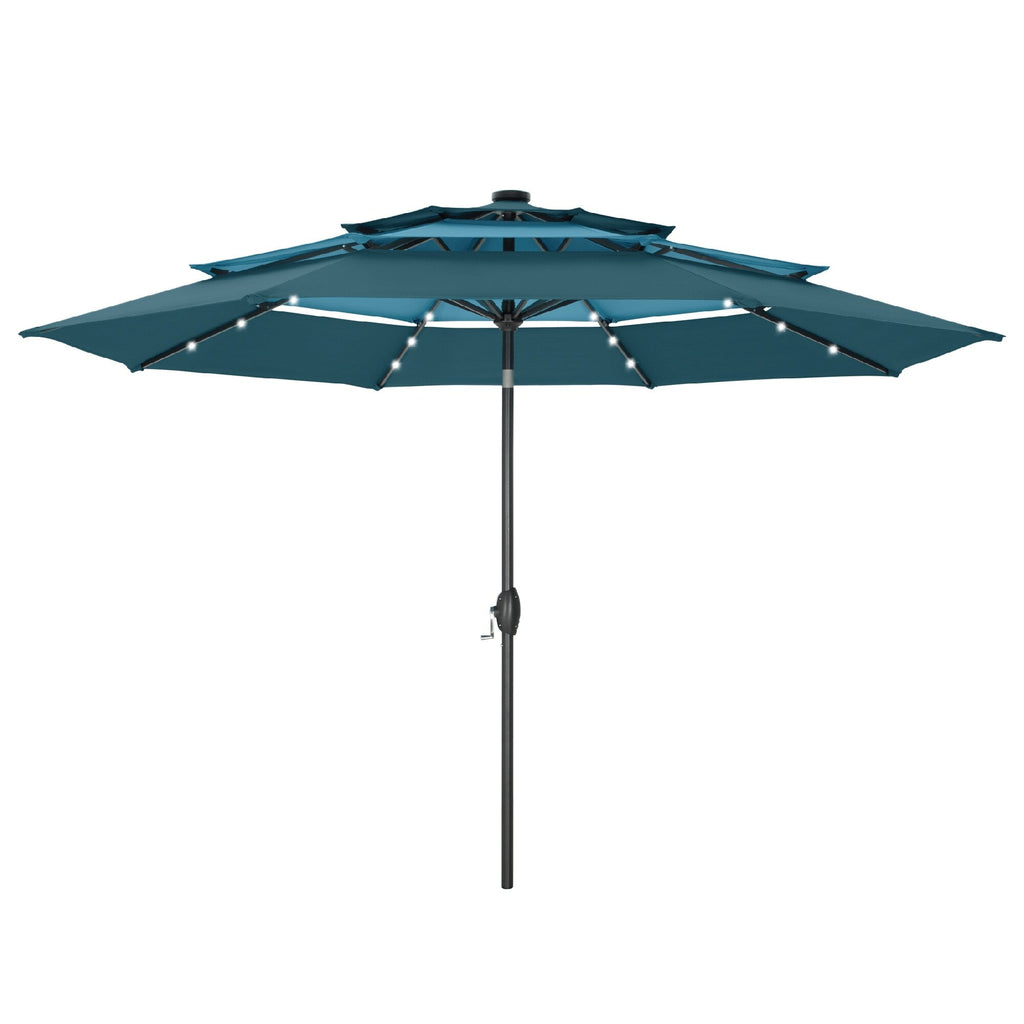 Parasol de terrasse inclinable à 3 niveaux de 10 pieds de MAISON ARTS, parasol d'extérieur à double ventilation avec lumières LED