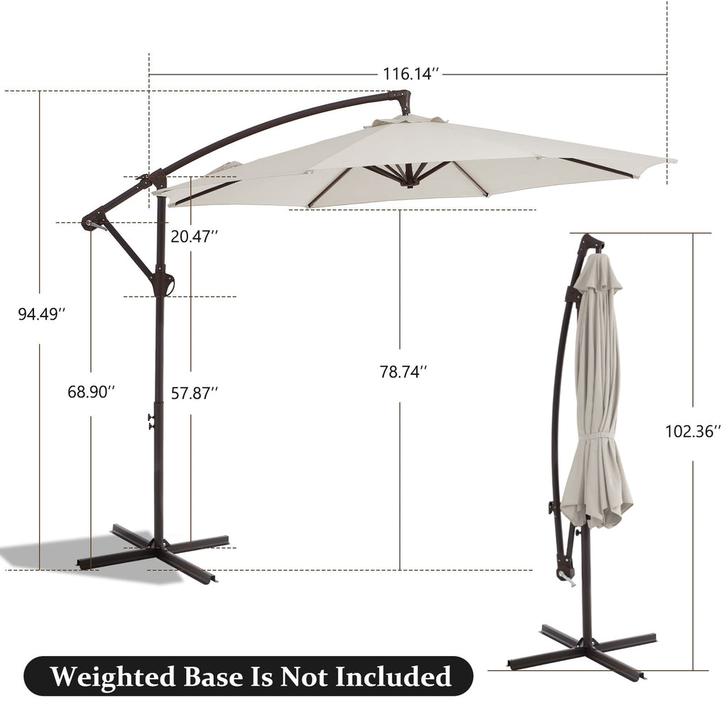 10ft Steel Crank Lift Hanging Offset Cantilever Umbrella