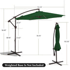 10ft Steel Crank Lift Hanging Offset Cantilever Umbrella