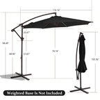 10ft Steel Crank Lift Hanging Offset Cantilever Umbrella