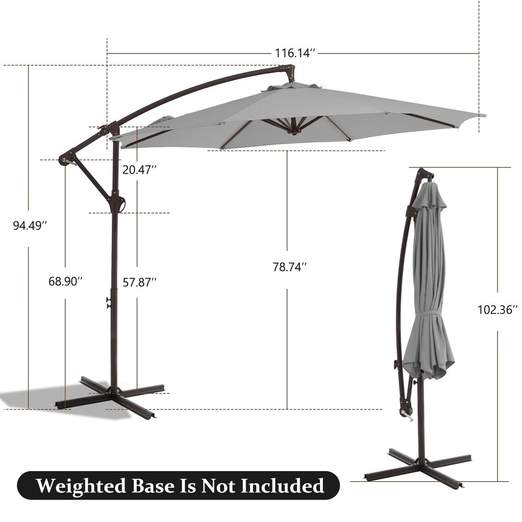 10ft Steel Crank Lift Hanging Offset Cantilever Umbrella