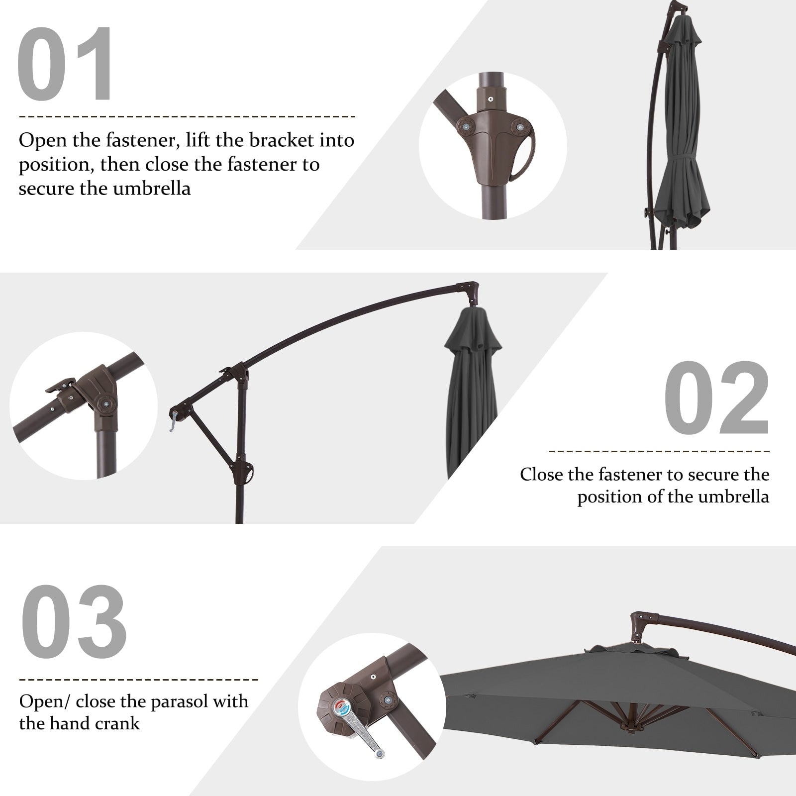 10ft Steel Crank Lift Hanging Offset Cantilever Umbrella