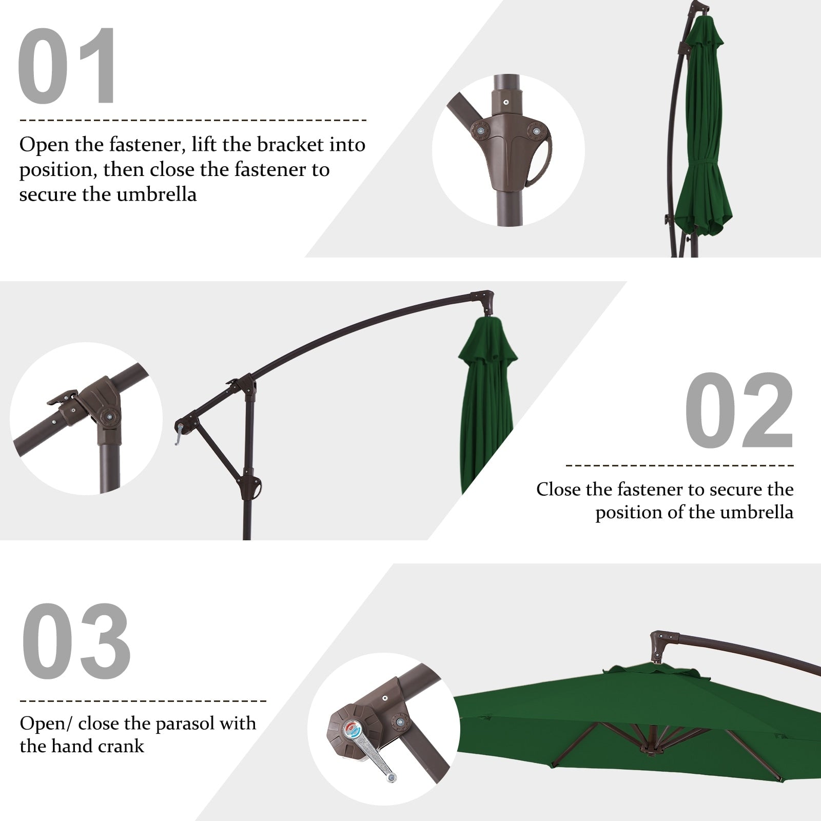 10ft Steel Crank Lift Hanging Offset Cantilever Umbrella