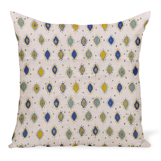 Peter Dunham Textiles Oona en indigo/olive sur coussin naturel 