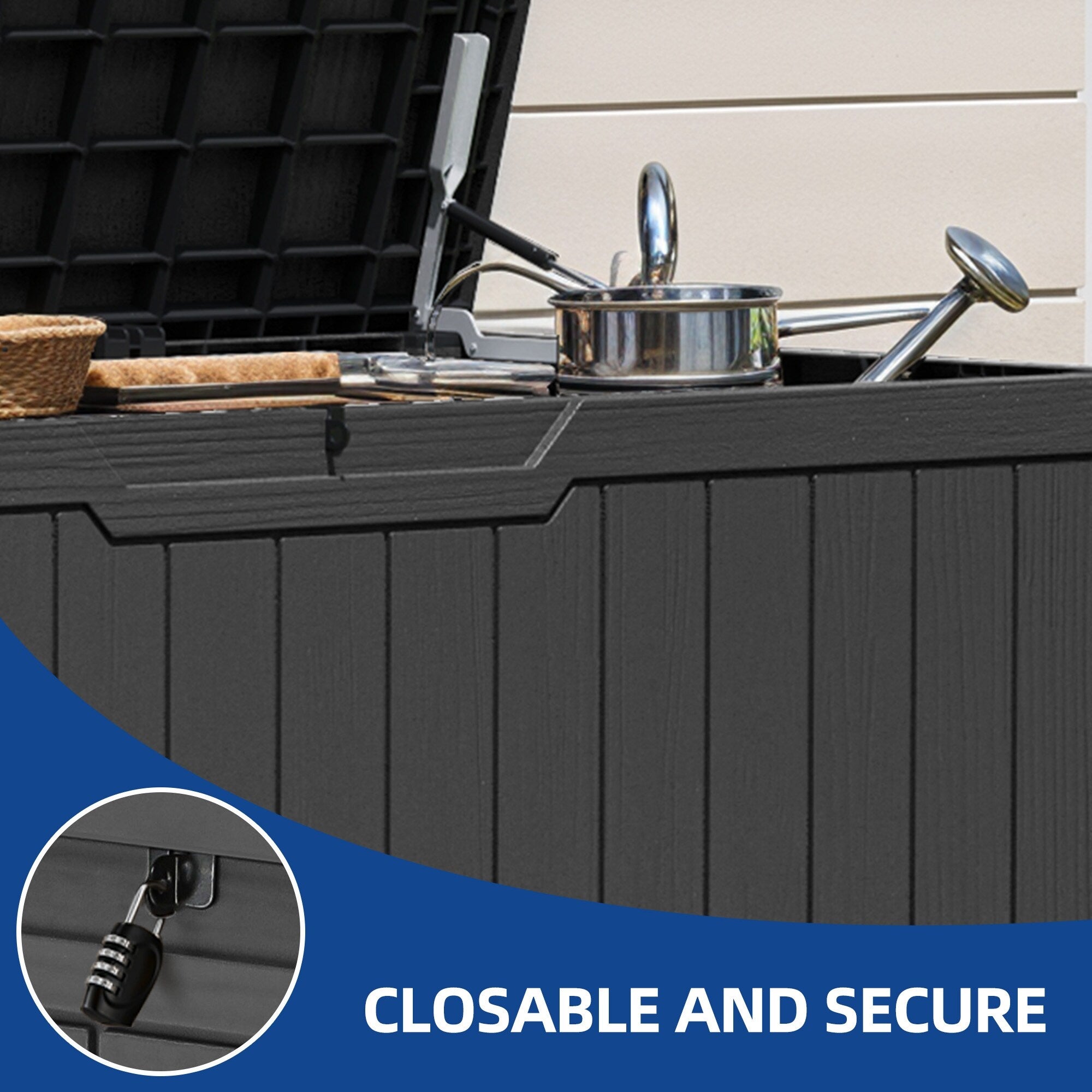 Coffre de pont verrouillable en résine résistant à l'eau de 120 à 260 gallons