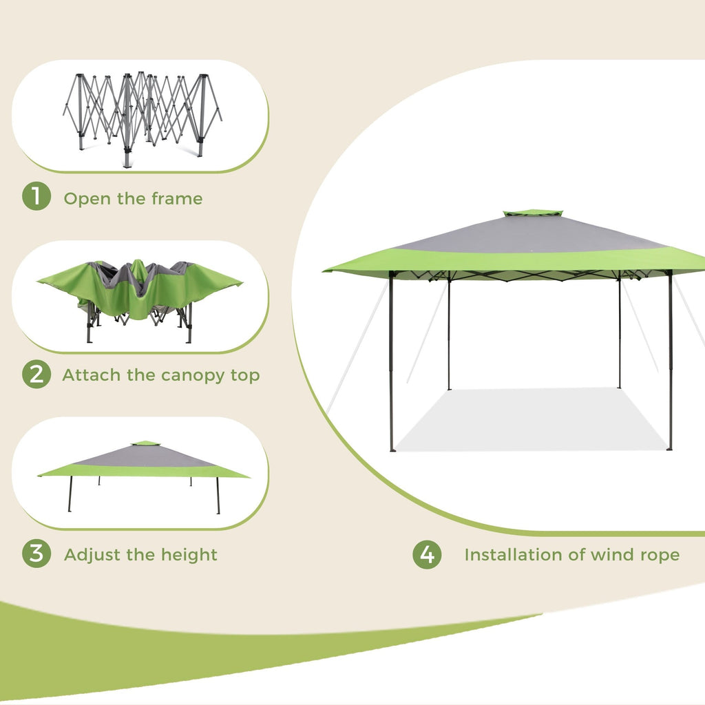 Gazebo de jardin renforcé escamotable avec rideau d'angle élégant - 13 x 13 pi
