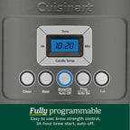 Cafetière programmable 14 tasses, carafe en verre, réglage de l'intensité de l'infusion, réglage de 1 à 4 tasses, acier inoxydable noir