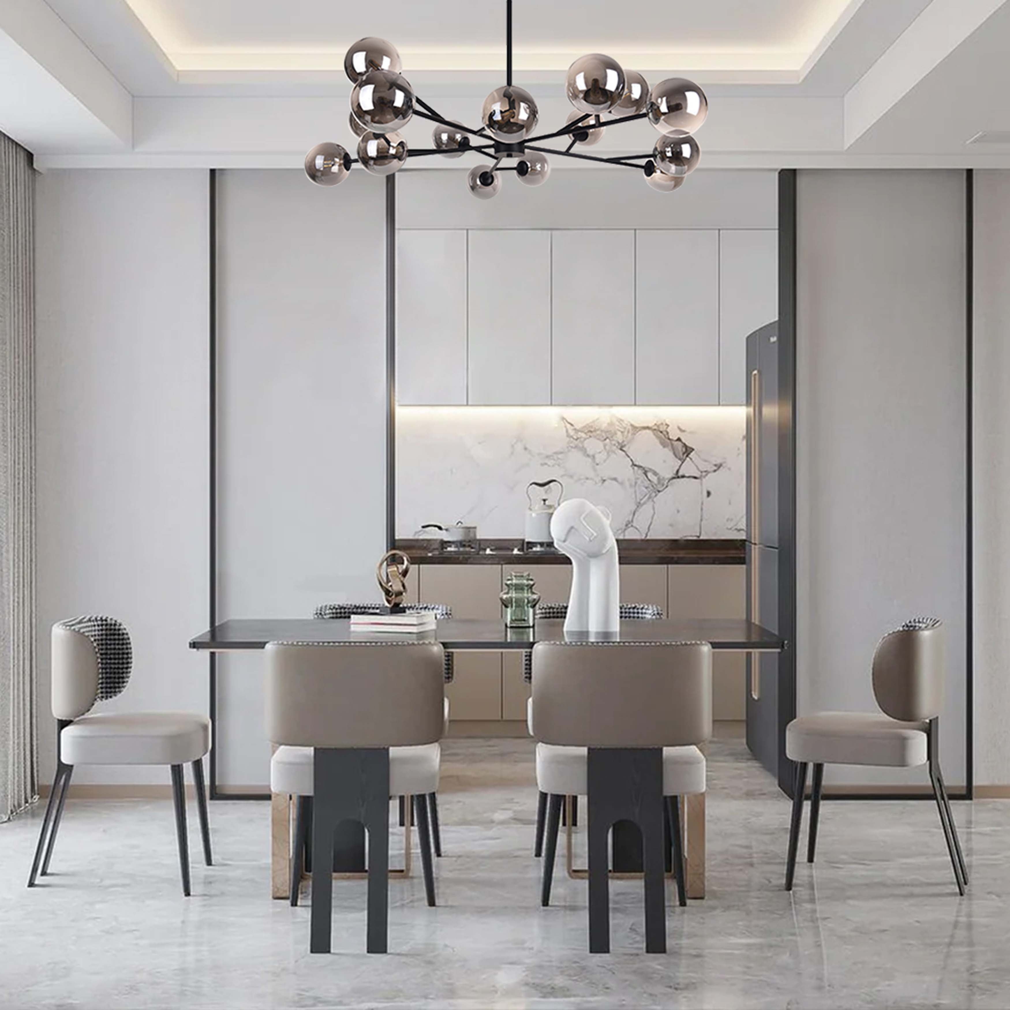 Lustre moderne à bulles Spoutnik de grande taille, noir ou doré, pour salle à manger