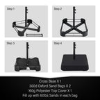 MAISON ARTS Parasol de marché extérieur rectangulaire à manivelle double face de 15 pieds Parasol de patio éclairé par LED solaire avec base incluse