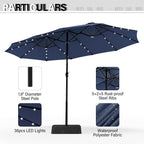 MAISON ARTS Parasol de marché extérieur rectangulaire à manivelle double face de 15 pieds Parasol de patio éclairé par LED solaire avec base incluse