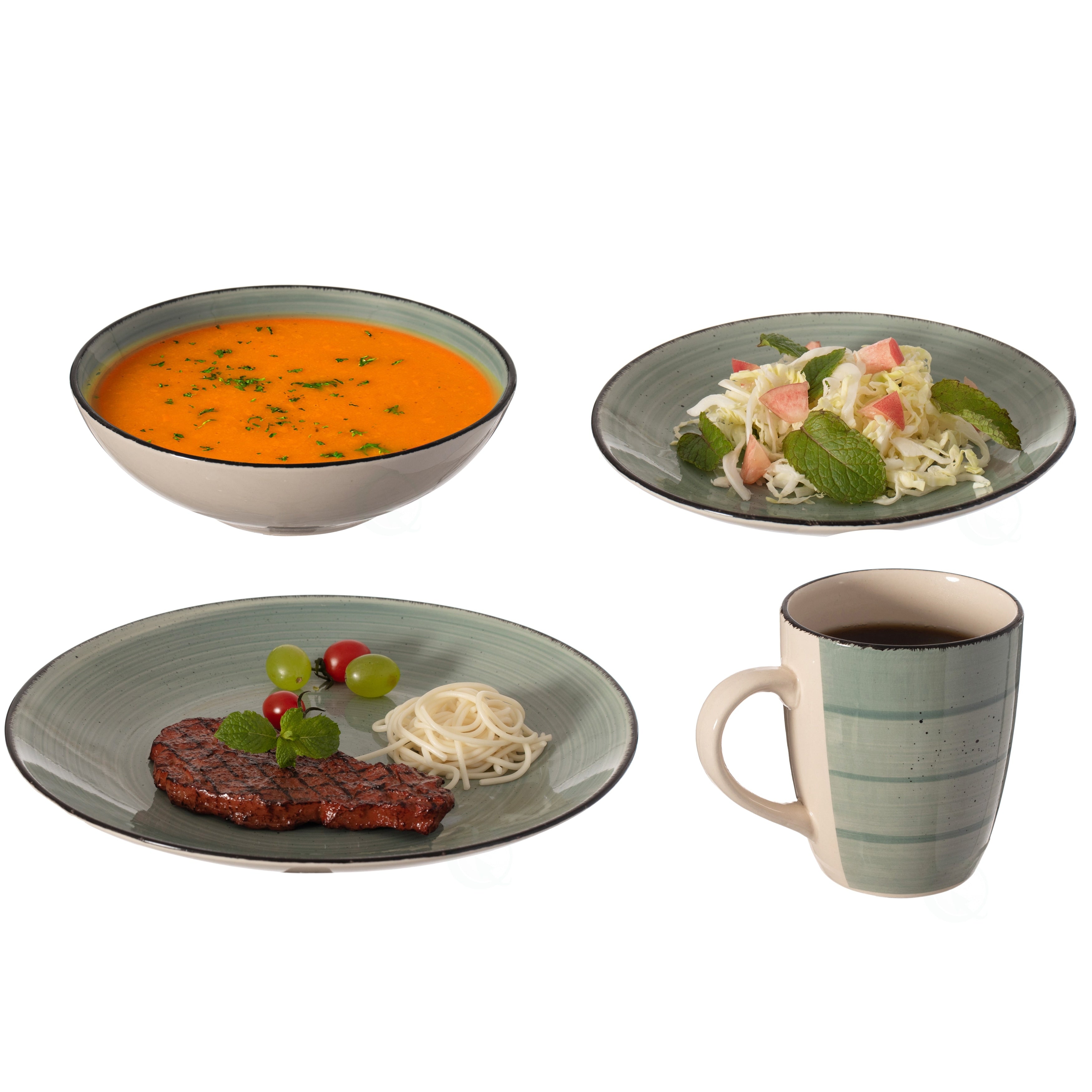 Dinewares Spin Wash Dinnerware Dish Set, Mugs, Salad and Dinner Plates and Bowls Sets, High Quality Dishes