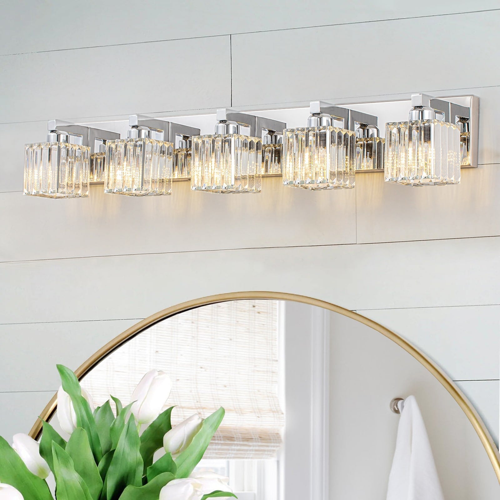 2/3/4/5 Light Bathroom Vanity Light Wall Sconce with Crystal Shade
