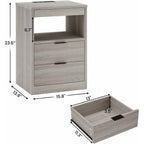 2 Drawers LED Nightstand Wireless Charging Station Pull-Out Shelf