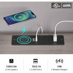 2 Drawers LED Nightstand Wireless Charging Station Pull-Out Shelf