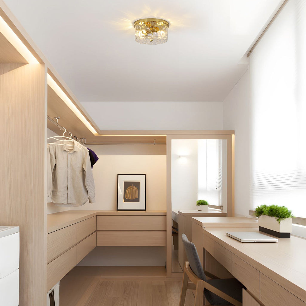 2-Light Flush Mount Ceiling Light with Clear Hammered Glass