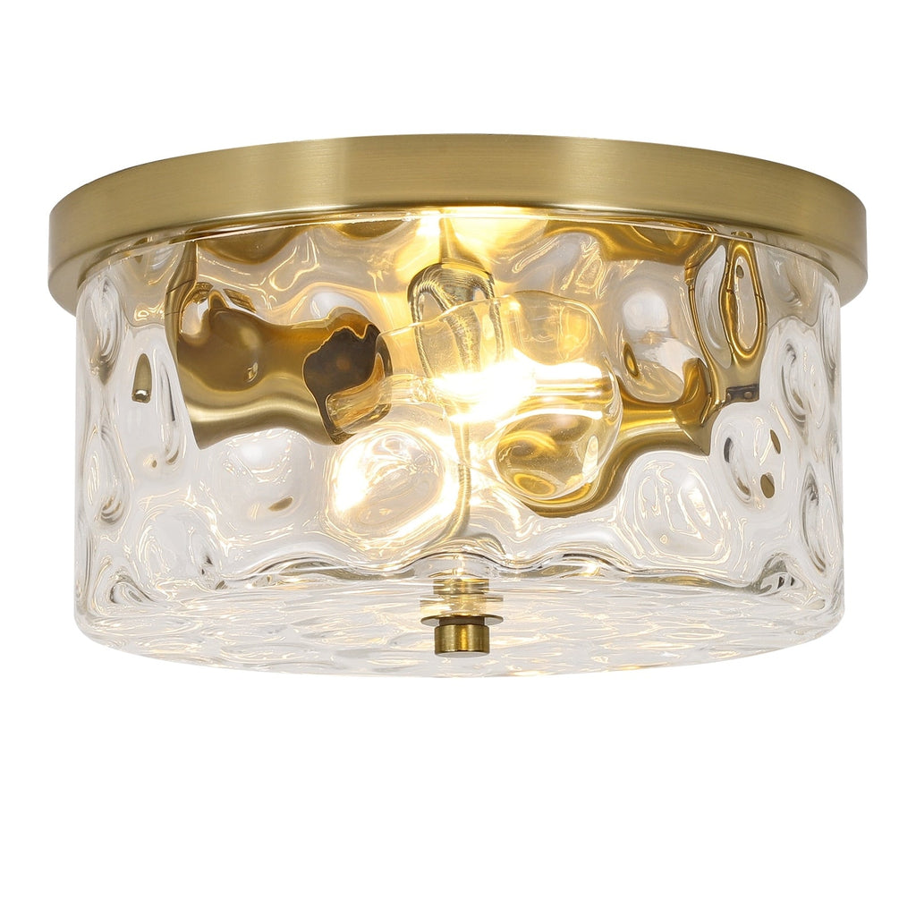 2-Light Flush Mount Ceiling Light with Clear Hammered Glass