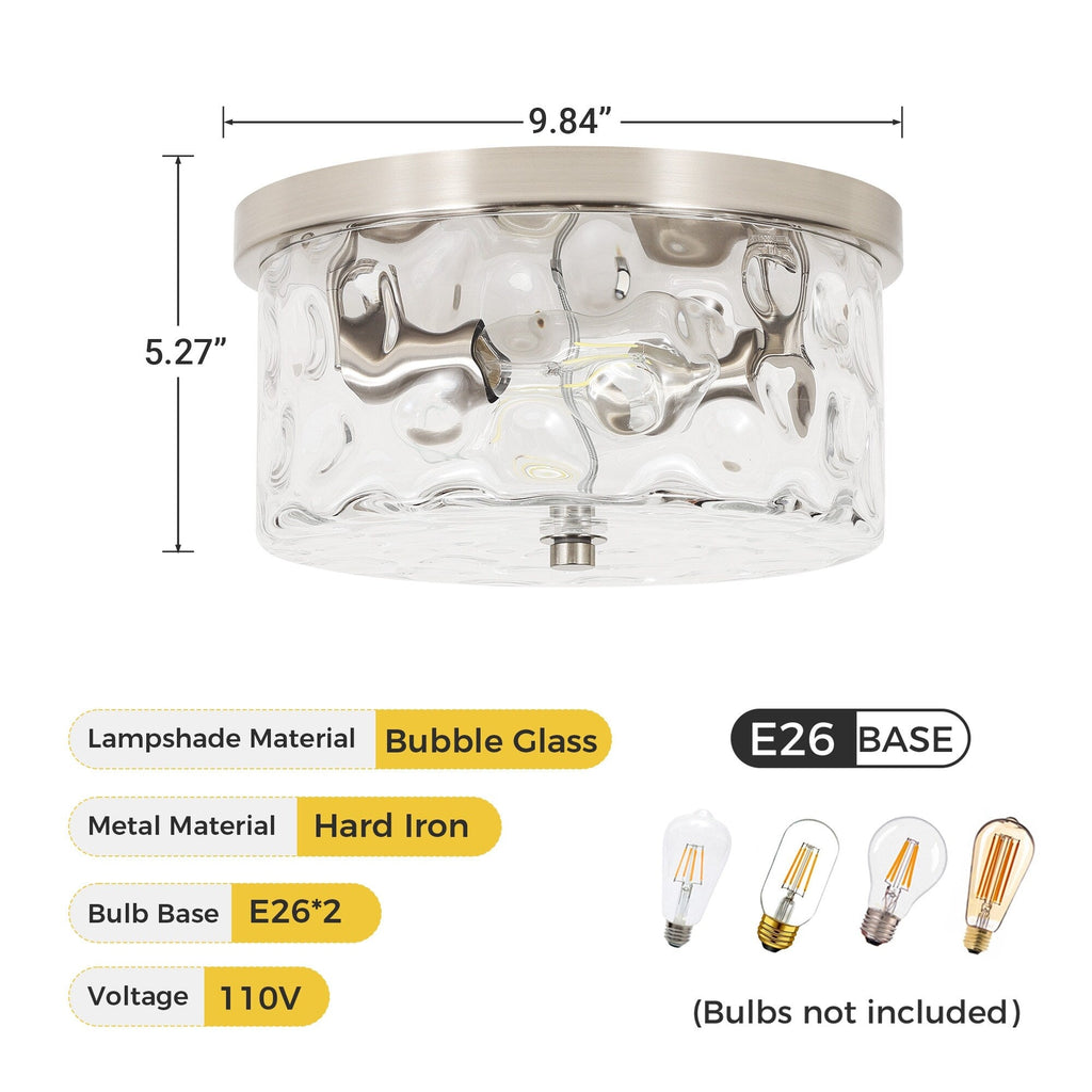 2-Light Flush Mount Ceiling Light with Clear Hammered Glass