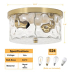 2-Light Flush Mount Ceiling Light with Clear Hammered Glass